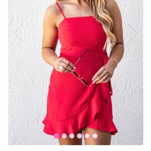 Red spaghetti strap wrap dress from Pink Lily